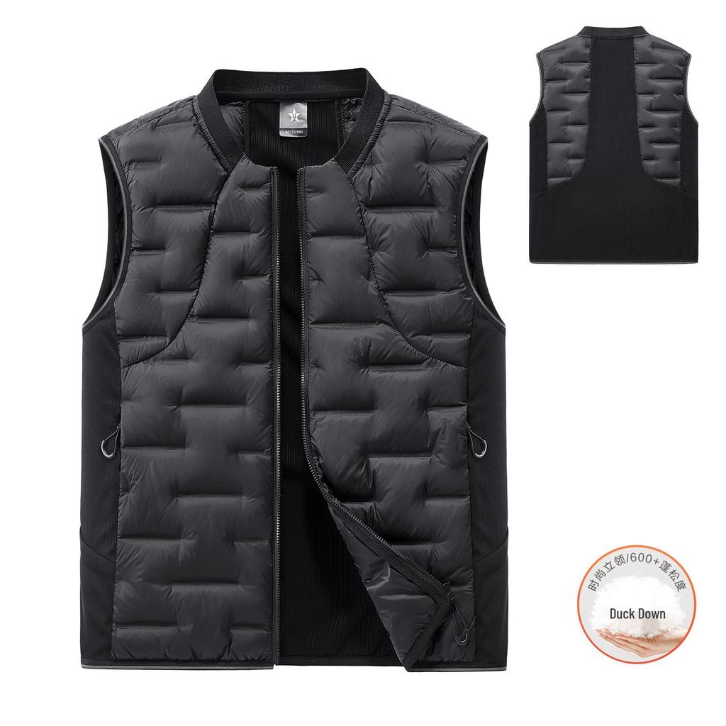 Men's Patchwork Duck Down Vest - Warm, Lightweight Stand Collar for Autumn/Winter