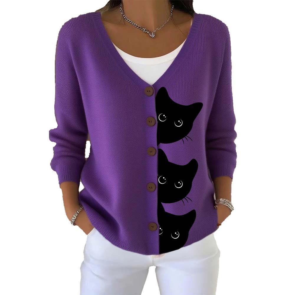 V-Neck 5-Button Printed Cardigan Sweater