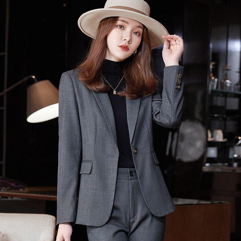 Women's Autumn/Winter Plaid Two-Piece Blazer Suit: Casual & Professional Wear