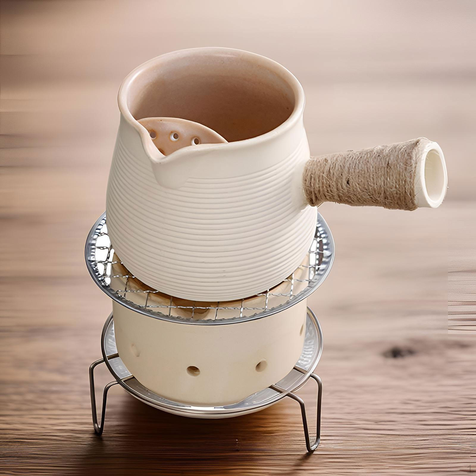 

Керамический чайник и плита с боковой ручкой, многоцелевой чайник, для пикника, чайной, белый