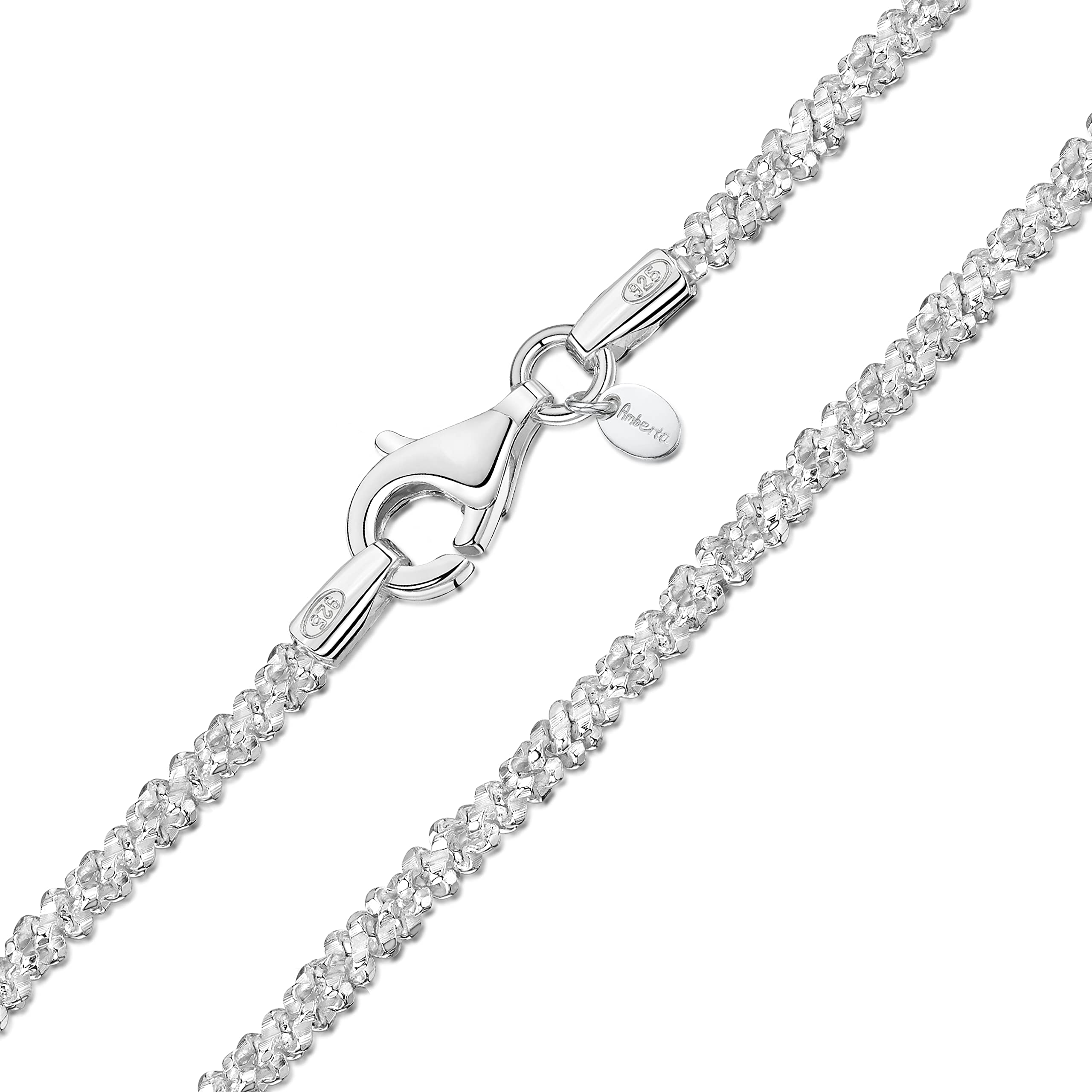 [Amberta] Italian-made 925 Sterling Silver Diamond Chain Necklace for Women - 1.7mm SnowRock Silver Chain Necklace: 60cm Long Chain Necklace for Women