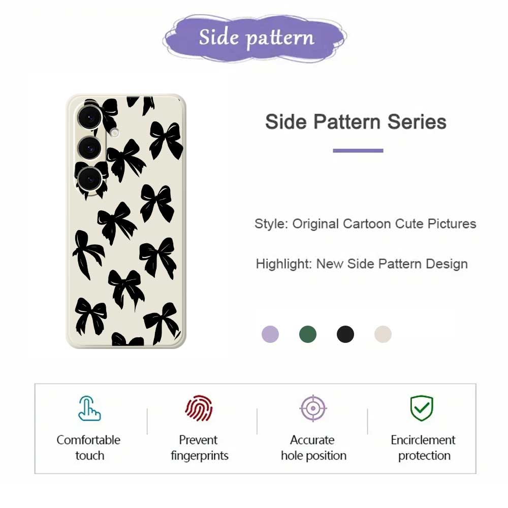 For Samsung Galaxy S25+ Case Black Bow Pattern Printing Straight Edge TPU Phone Back Cover