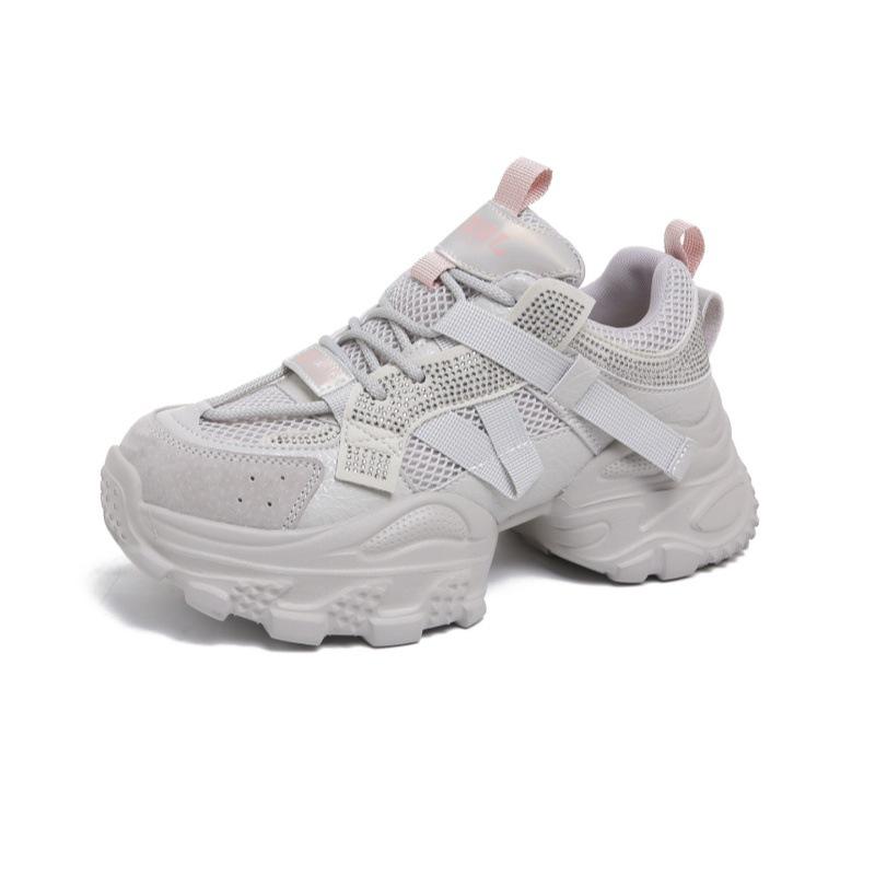 Leather platform dad shoes women's 2025 autumn new mesh breathable small man versatile height increase casual sports shoes
