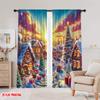 2pcs,2D plane printing Curtain Fabric Christmas candy wonderland (2) Versatile Polyester (without rod) Decorations Outdoor for