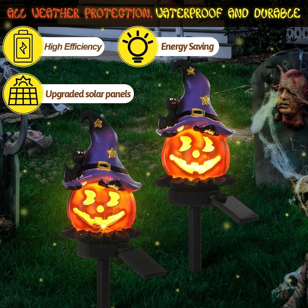 1 Pcs Halloween Pumpkin Pathway Solar Lights Lantern Stake Lights for Outdoor Halloween Decorations Yard Display Porch Decor