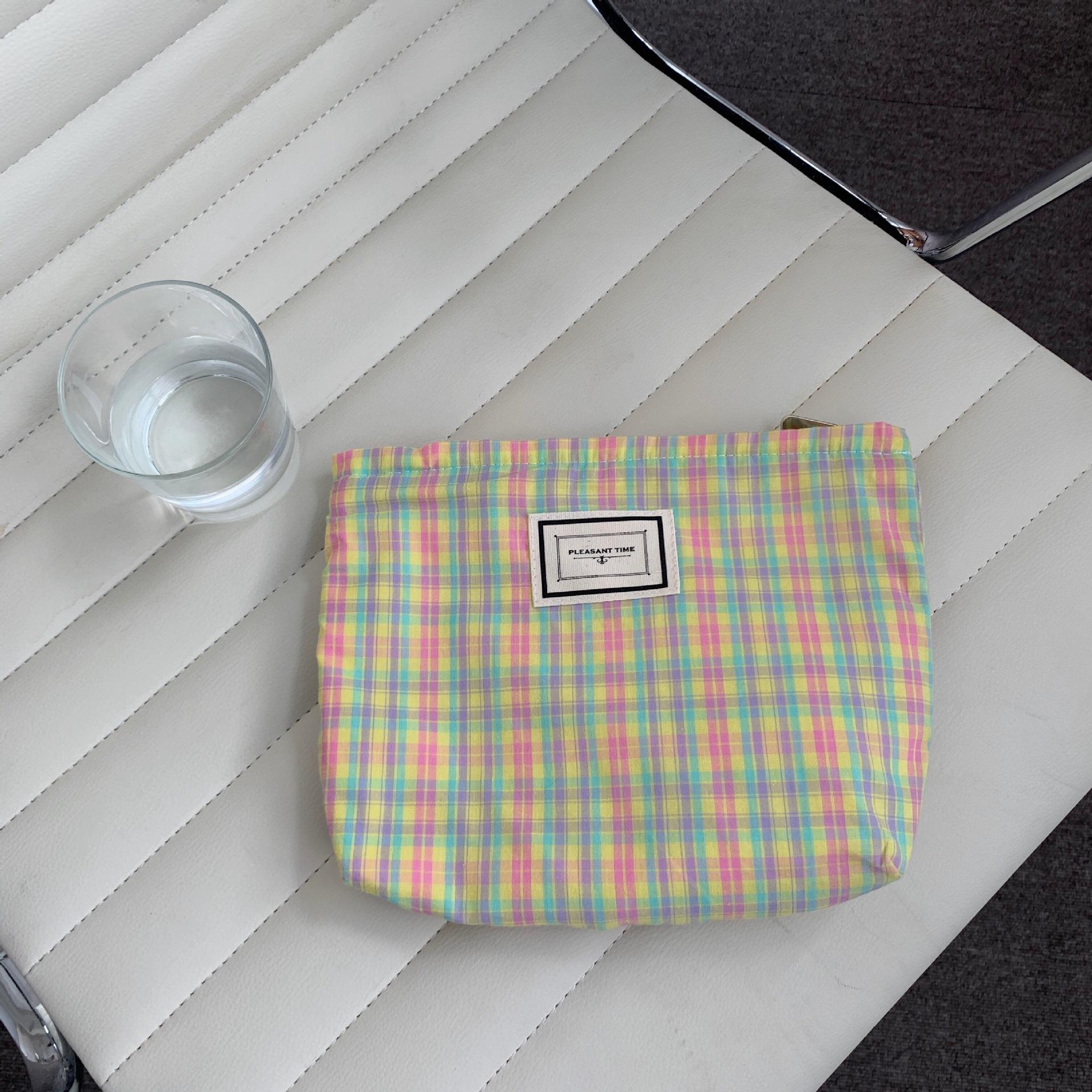 

Women Small Fresh Color Contrast Plaid Change Zipper Cosmetic Bag OneSize жовтий