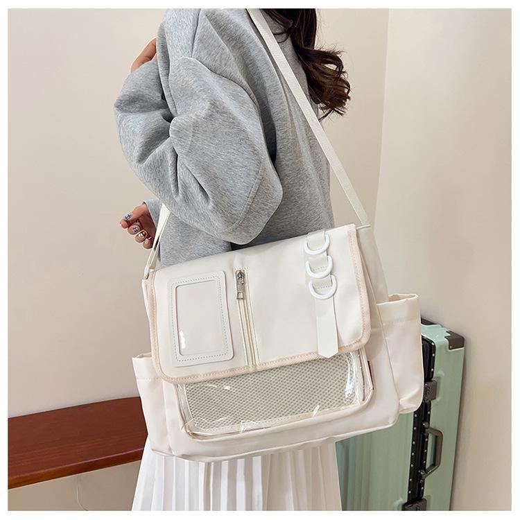 Japanese Style Transparent Acrylic Tote Bag, Nylon School Aesthetic Shoulder Crossbody Bag with Patchwork Design CLE