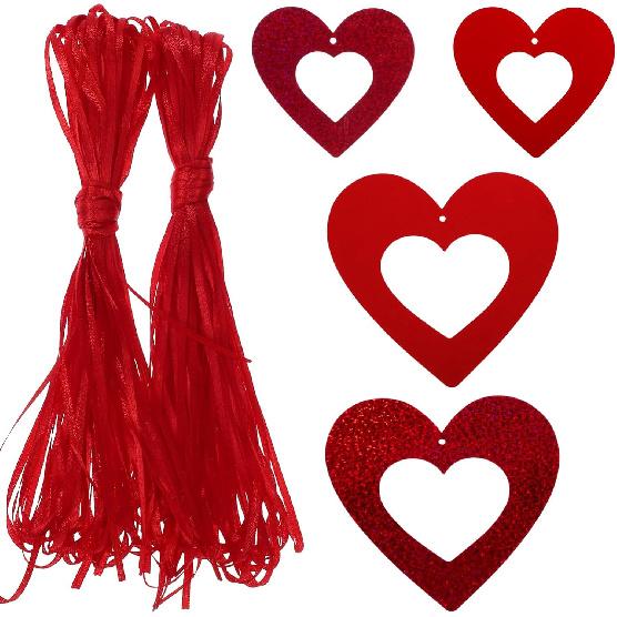 NUOBESTY 40pcs Glitter Heart Swirl Hanging Decoration, 3D Heart Shape Ornament Love Hanging Cutouts Valentines Banner Heart Garland Streamers