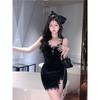 Golden Velvet Sexy Lace Splicing Suspender Dress Women's Summer New Spice Girl Slim Hip Wrap Skirt