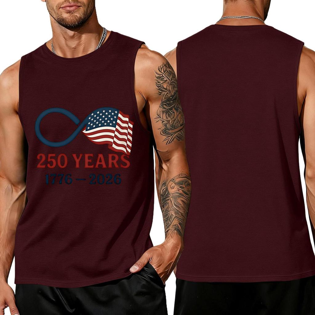 Men's Sleeveless Crew Neck Tank Top with Flag Print 250 Years Anniversary Athletic Fit Shirt