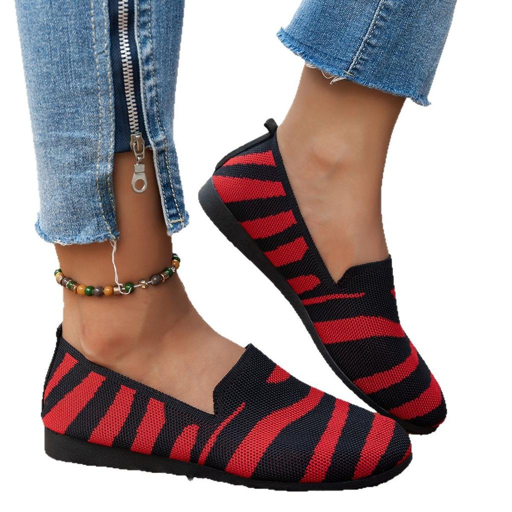 New Fashionable Round Toe Flat Bottomed Women's Shoes with A Shallow Mouth and Lazy Fit, Plus One Foot Casual Knitted Single Shoes