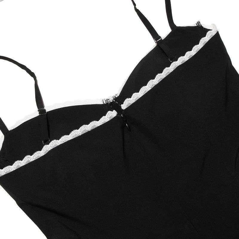European and American Satin Mesh Lace Patchwork Sexy Waist Cinching Suspender Dress
