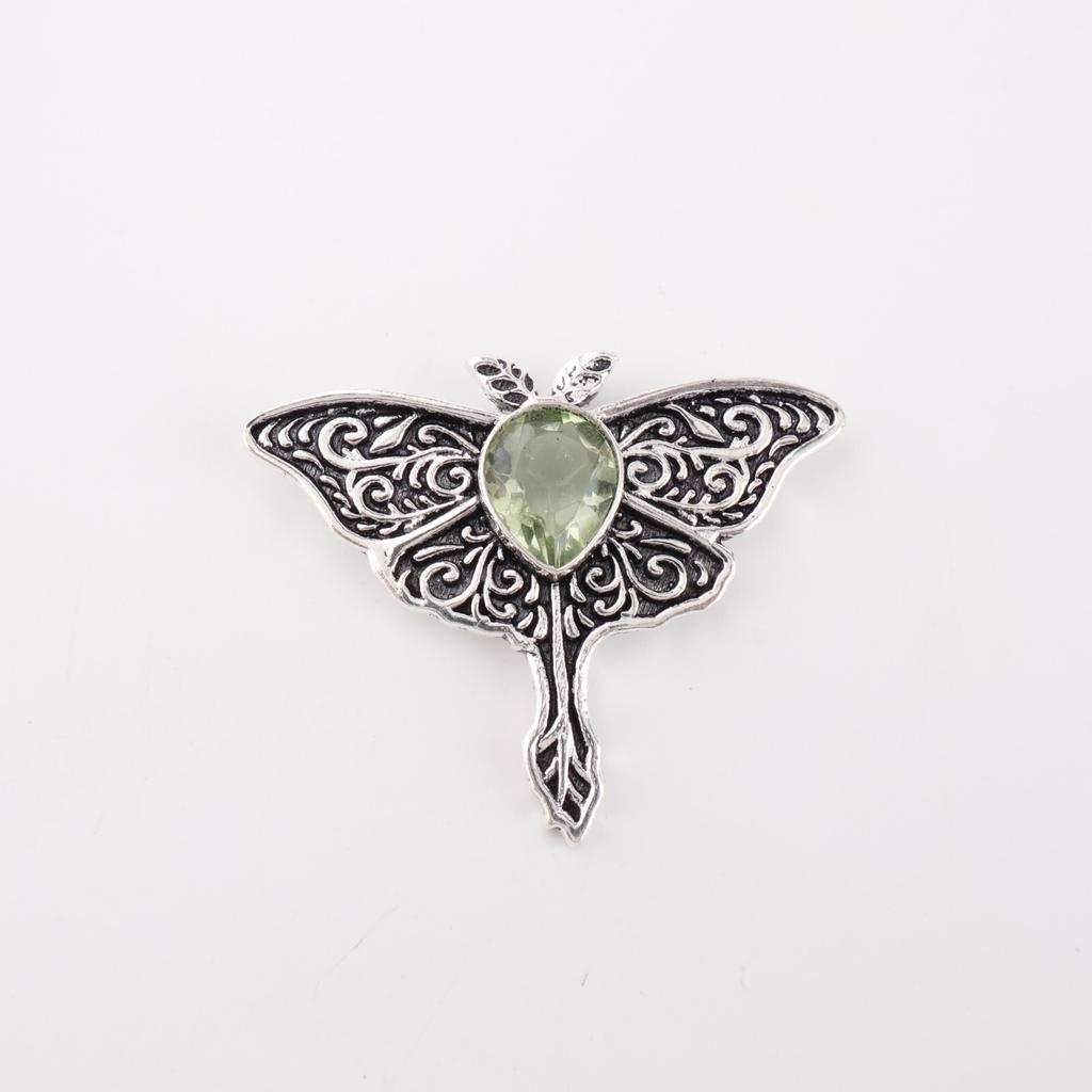 Green Amethyst Gemstone 925 Sterling Silver Jewelry Vintage Pendant 1.2" Gift CP-31-15