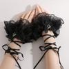 1Pair Black/White Fingerless Gloves Ruffled Design Elastic Lolita Gloves Floral Lace Bow Tie Sleeve