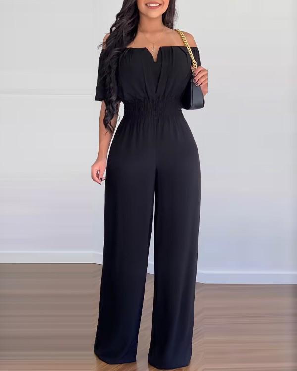 Damen Ein-Schulter V-Ausschnitt Jumpsuit: Locker, Gerade, Vielseitig