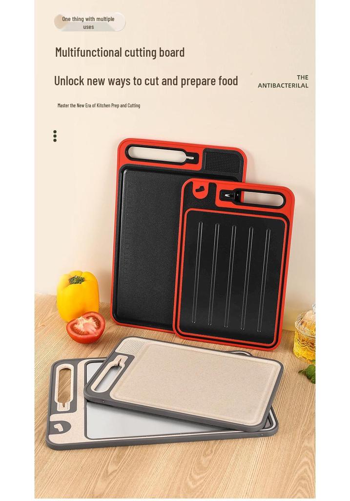304 Stainless Steel Double-Sided Cutting Board with Sharpener, Wheat Straw & Plastic Kitchenware.