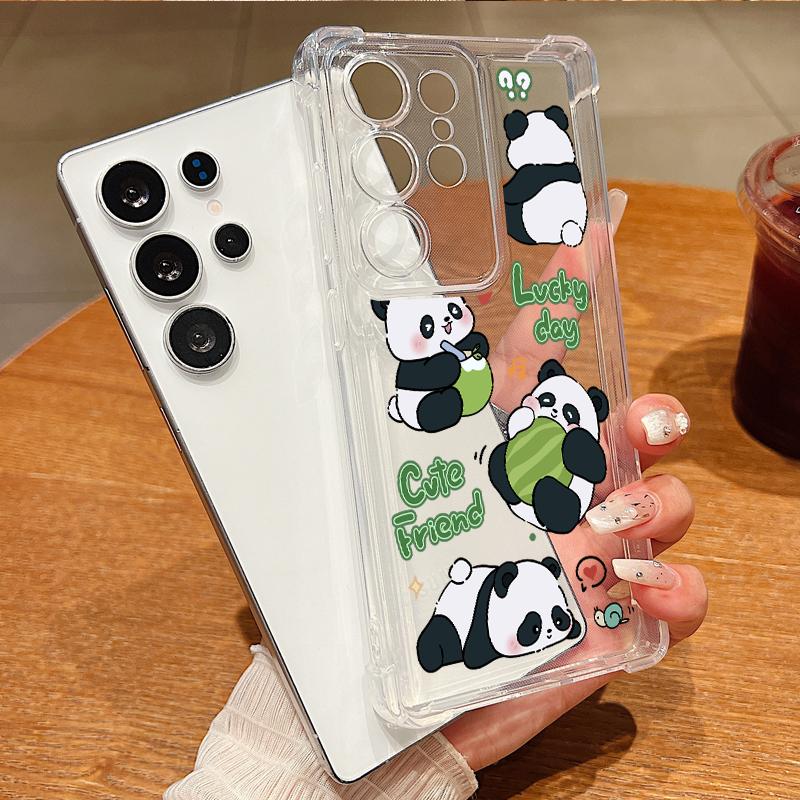 Panda Pattern Case For Samsung Galaxy S25 Edge S25 S24 S23 Ultra S22 Plus S24 FE A56 A36 A16 A15 A55 A54 Clear Soft Phone Cover
