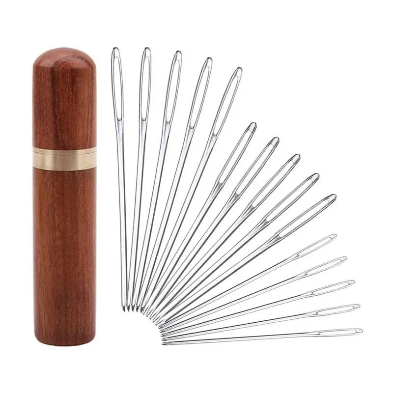 30pc Leather Sewing Needles Big Eye Manual Embroidery Stitching Fabric Cross Stitch Knitting Tool with Needle Cylinder