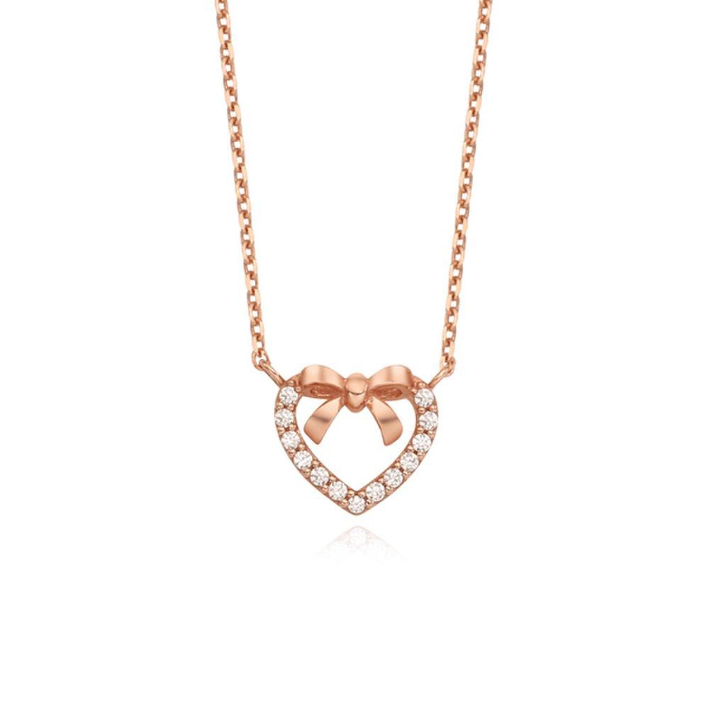 

[Stonehenge]] Silver Ribbon Heart Necklace Sc1800