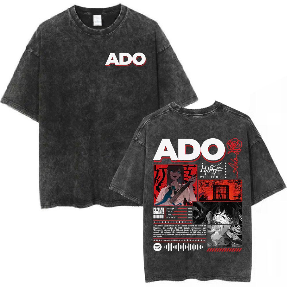 Ado Red Rose 2025 World Tour Hibana Vintage Washed T Shirts Men Women Fashion Harajuku T-shirt High Quality 100% Cotton T-shirts