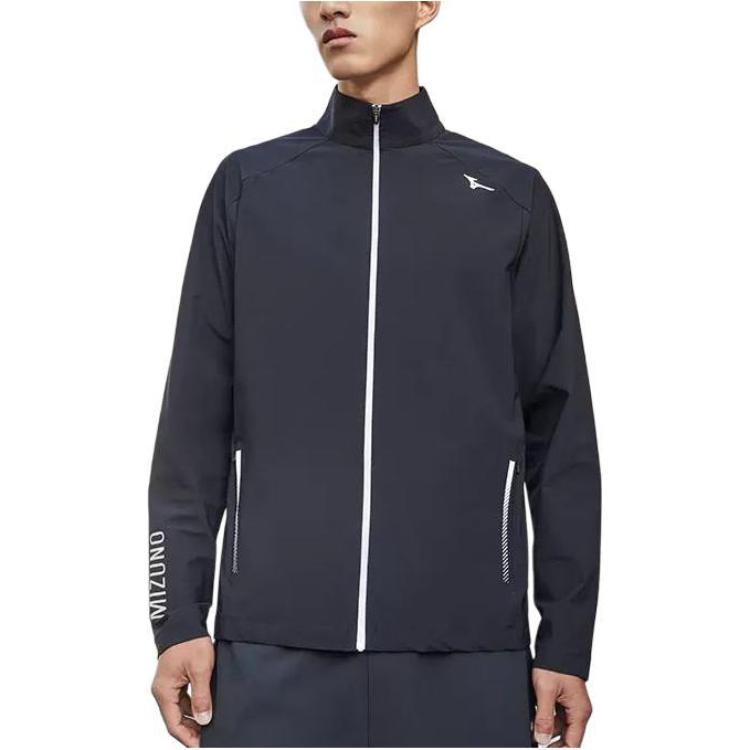 Mizuno Printed Logo Comfortable Breathable Zip-Up Stand Collar Jacket Men Jacket Black K2CC21A7-09