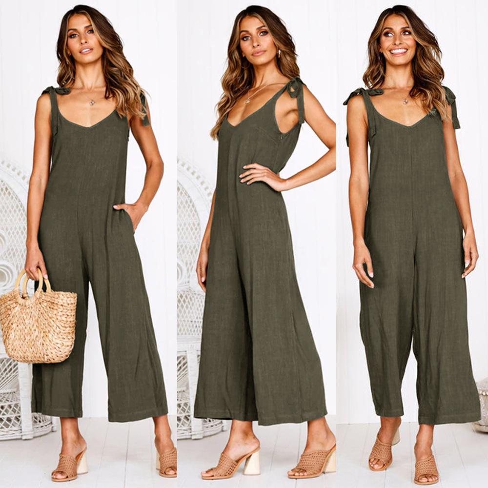 European & American Women's Summer Bow Strap Capri Jumpsuit