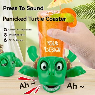 Press To Sound Panicked Turtle Coaster Gaping Eyes Creative Turtle Base Cup Mat Funny Expression Anti-scald
