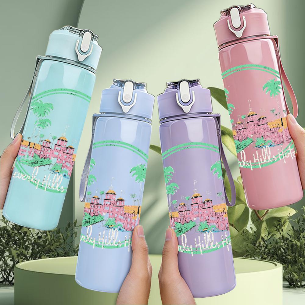1PC Tropical Palm Tree Circular Retro Art Print 750ml Portable Sports Water Bottle Leakproof Gym Outdoor Travel Drink Cup