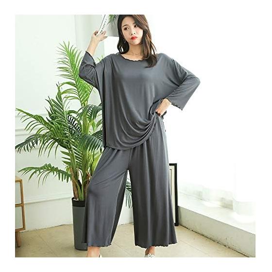 [TRTRO] Women's Loungewear, Top and Bottom Set, Large Size, Round Collar, Long Sleeves, Pajamas, Room Wear, Sleepwear, Elastic Waist