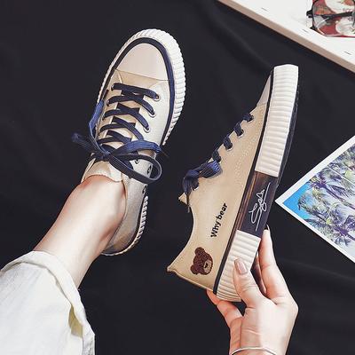 Bear Canvas Shoes Women's Spring New Secondary Sneakers Student Little White Shoes Lace-up Board Shoes Tide