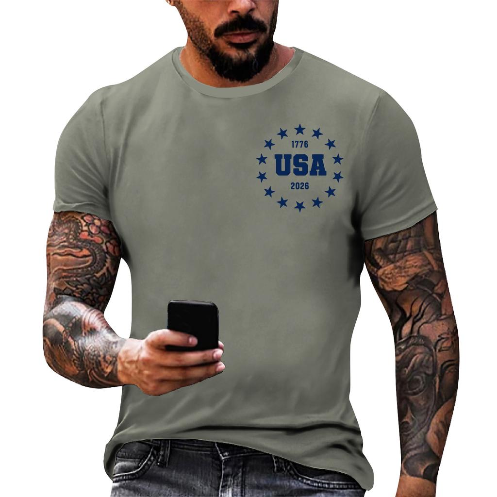 Men's loose and casual flag letter print T-shirt short-sleeved top