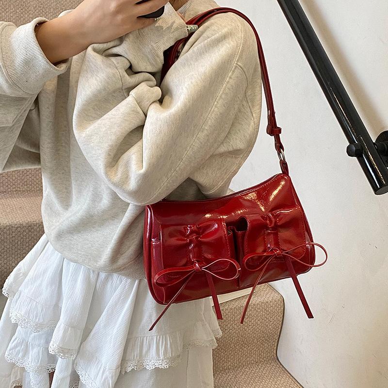 Fashion Bow Bag Women's New Versatile Solid Color Shoulder Bag Multi-pocket Messenger Bag