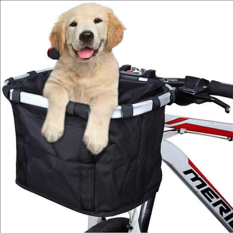 Bicycle Front Basket Bike Small Pet Dog Carry Pouch 2in1 Detachable MTB Cycling Handlebar Tube Hanging Fold Baggage Bag 5KG Load