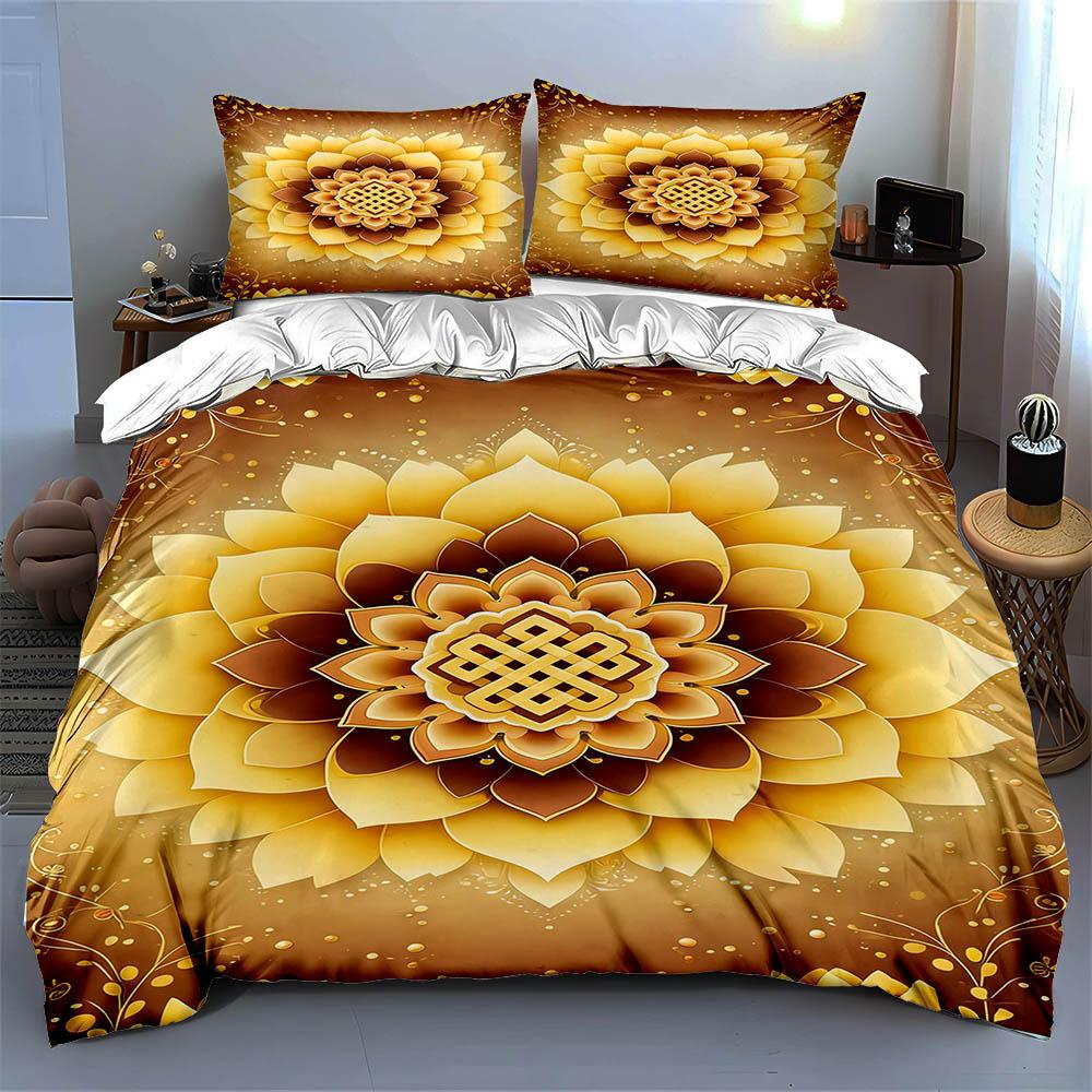 Golden floral mandala. Bedding Duvet cover sets Duvet covers Pillowcases gifts (1 * Duvet Cover 2 * Pillowcases, without duvet insert)
