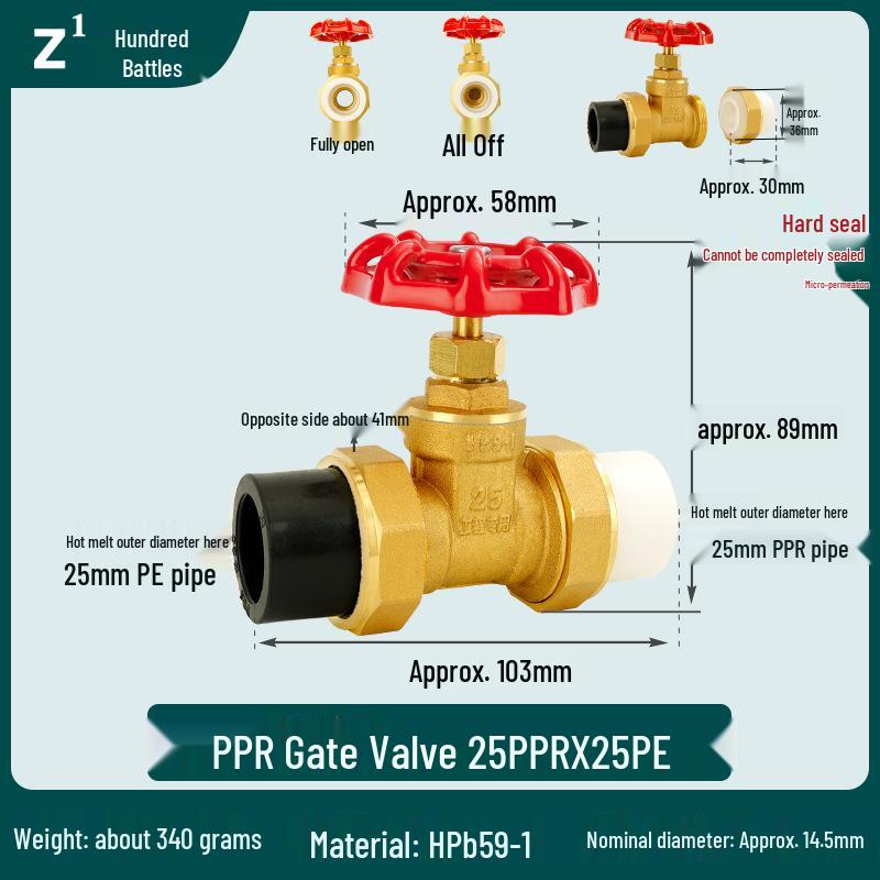 Full Copper Gate Valve for PPR, PE, and Tap Water Pipes - 20mm, 25mm, 32mm Double Union, Hot Melt Compatible.