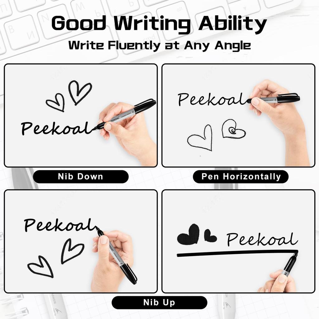 Black Permanent Markers, 8 Pack Fine Tip Black Marker Pens,Water Resistant Marking Pens for Office & School Supplies