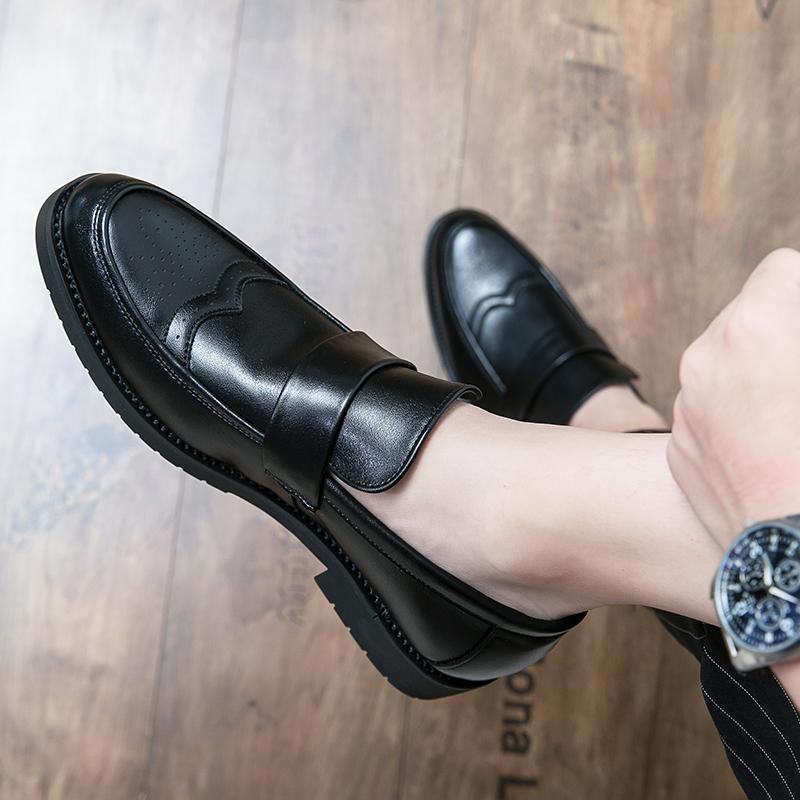 Hot Men's Retro Brogue Caving Leather Shoes Breathable Slip-on Loafers Male Business Shoes Light Dress British Style Shoes Black