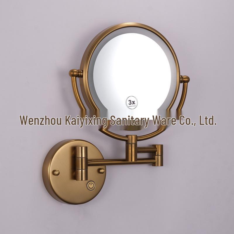 Wall-Mounted LED Touch Makeup Mirror with Recessed Wiring, Telescopic Fold, for Hotel Bathrooms