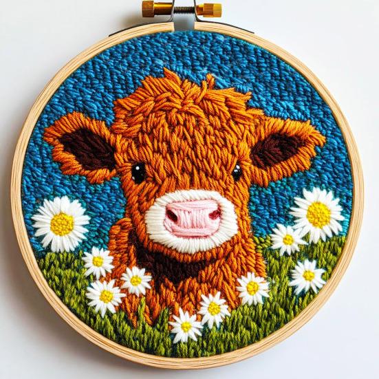 DIY Punch Embroidery Kit Highland Cow Punch Needle Kit Punch Needle Stickerei Starter Bastelset für Erwachsene und Kinder Festival Geschenk
