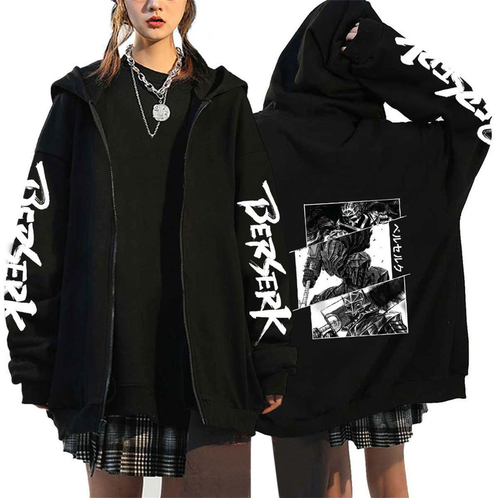 Anime Berserk Sword Legend Printed Zipper Hoodie for Men and Women, Casual Sportswear, Hoodie and Top
