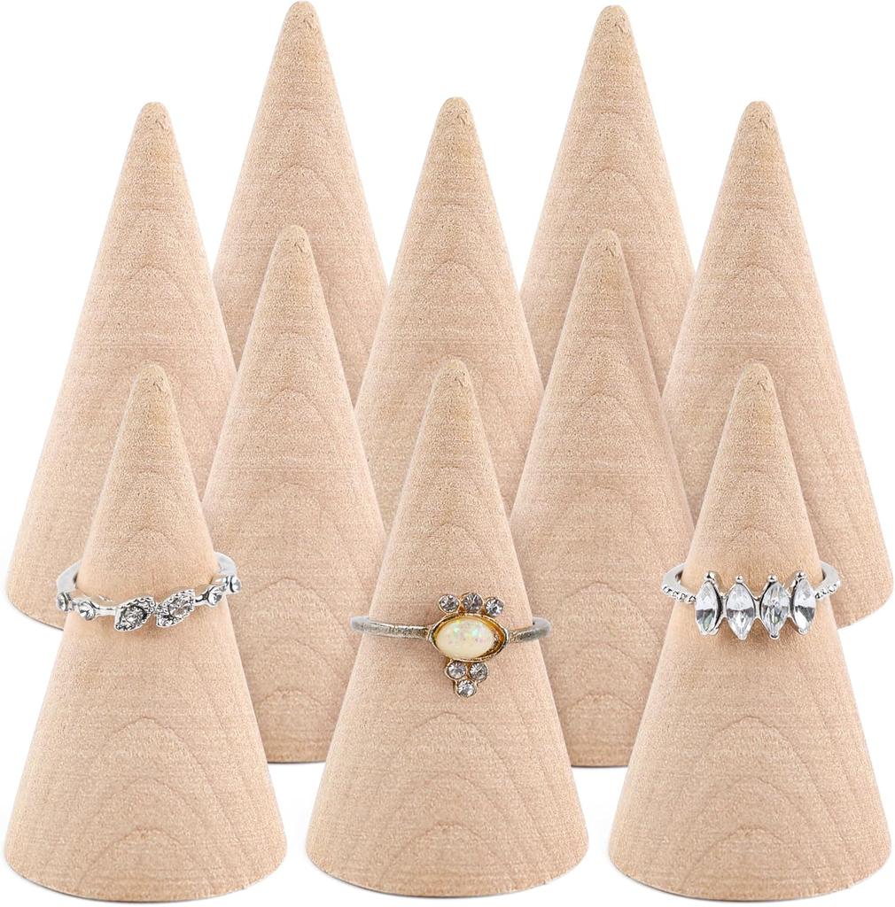 1-20Pack Natural Wood Cone Ring Holder Finger Jewelry Display Stand Organizer for DIY Craft