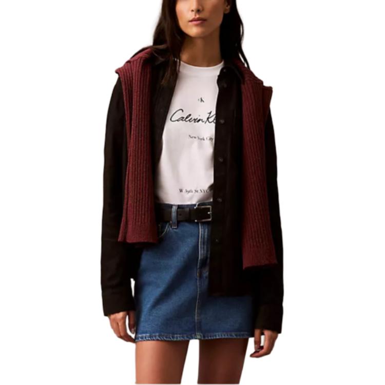 Calvin Klein Solid Point Collar Drop Shoulder Long Sleeve Shirt Women shirts Black 40WL812-001