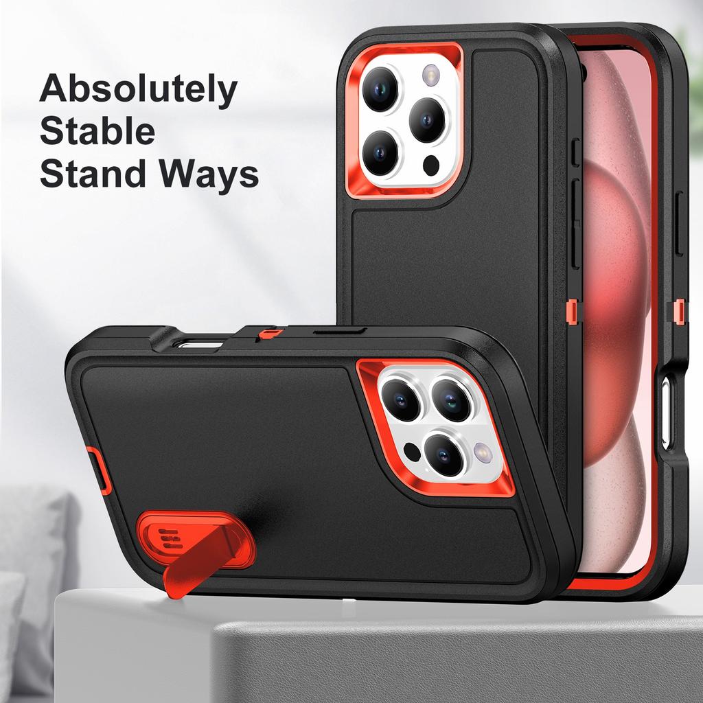 For iPhone 16 Pro Max Case Kickstand Shockproof PC+Silicone+EVA Phone Cover