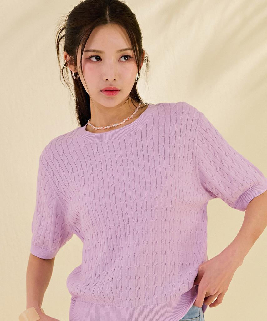 CHASECULT Women'S Cable Short Sleeve Sweater-Dbrg5673D0T