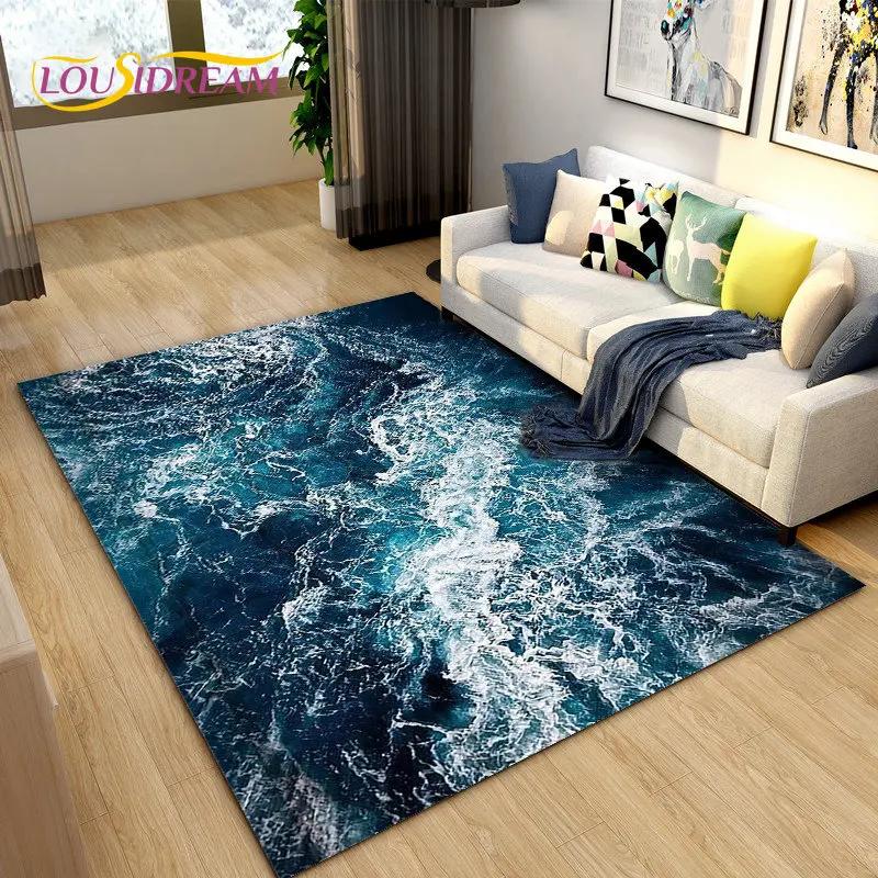 3D Ocean Seawater Beach Water Scenery Area Rug,Carpet Rug for Living Room Bedroom Sofa Doormat Decoration,Kid Non-slip Floor Mat