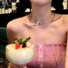 Fashion Sweet Bow Pearl Necklace for Women Girls Sparkling Delicate Ribbon Bowknot Beaded Chain Chokers Party Jewelry Gift