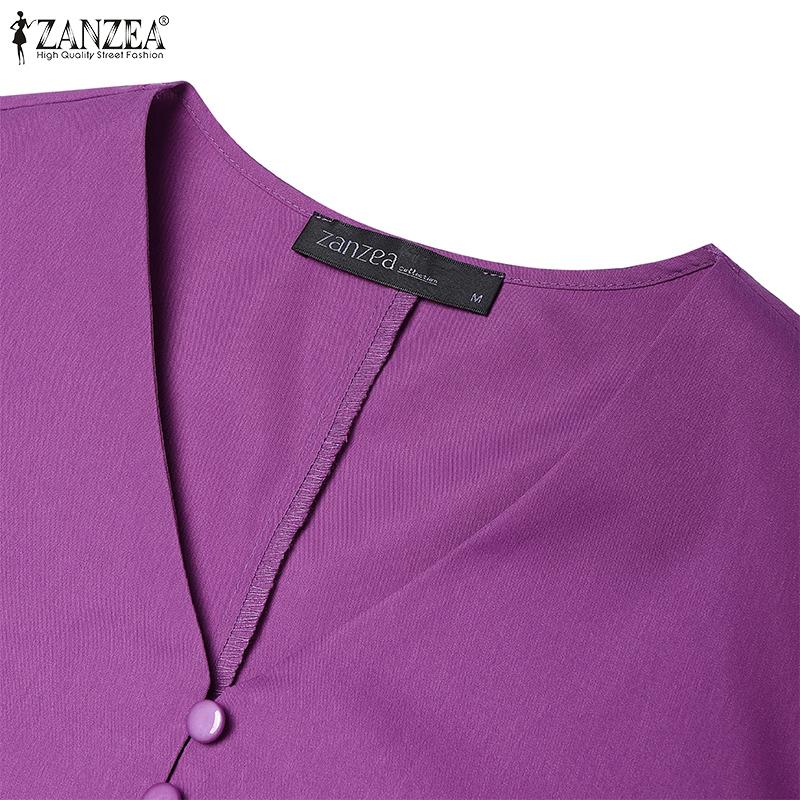 ZANZEA Women Casual V-Neck 3/4 Sleeve Loose Floral Embroidery Dress