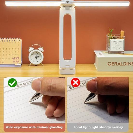 

Светодиодная настольная лампа с регулируемой яркостью, 3 осветительных механизма, регулируемая настольная лампа, антибликовый складной светильник для ухода за глазами с двойной головкой для домашнего офиса, учебы, чтения белый