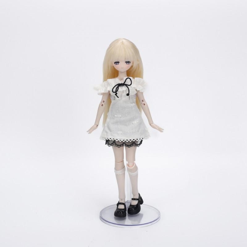 Fashion Doll Outfit Set With Lace Trim Skirt Straight Bangs Hair White Stockings 24cm BJD Obitsu
