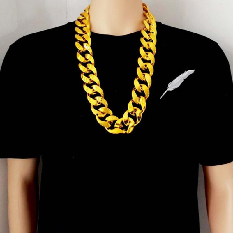 Plastic Big Chunky Chain Necklace 90s Hip Hop Gold Costume Necklace Photography Props Rapper Hip Hop Accessory Jewelry